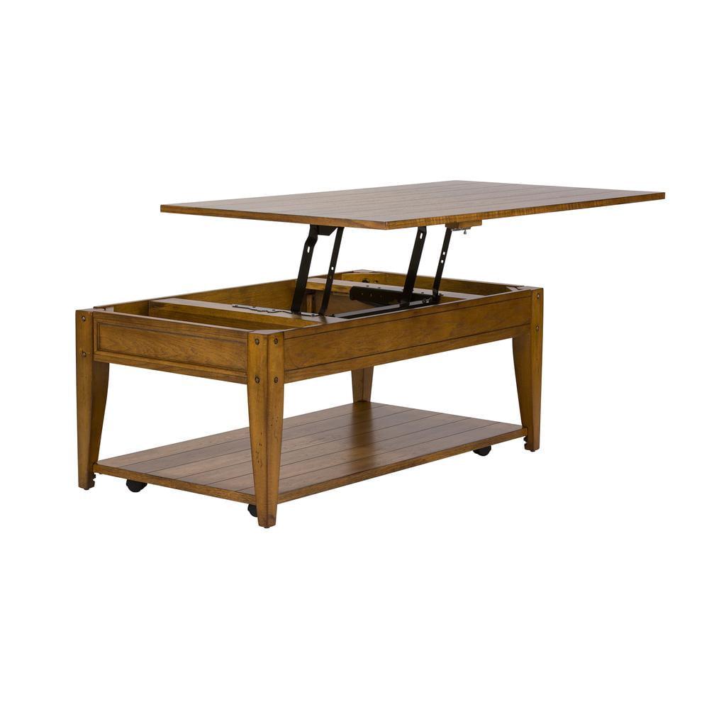 Oak Lift-Top Rectangular Coffee Table with Storage