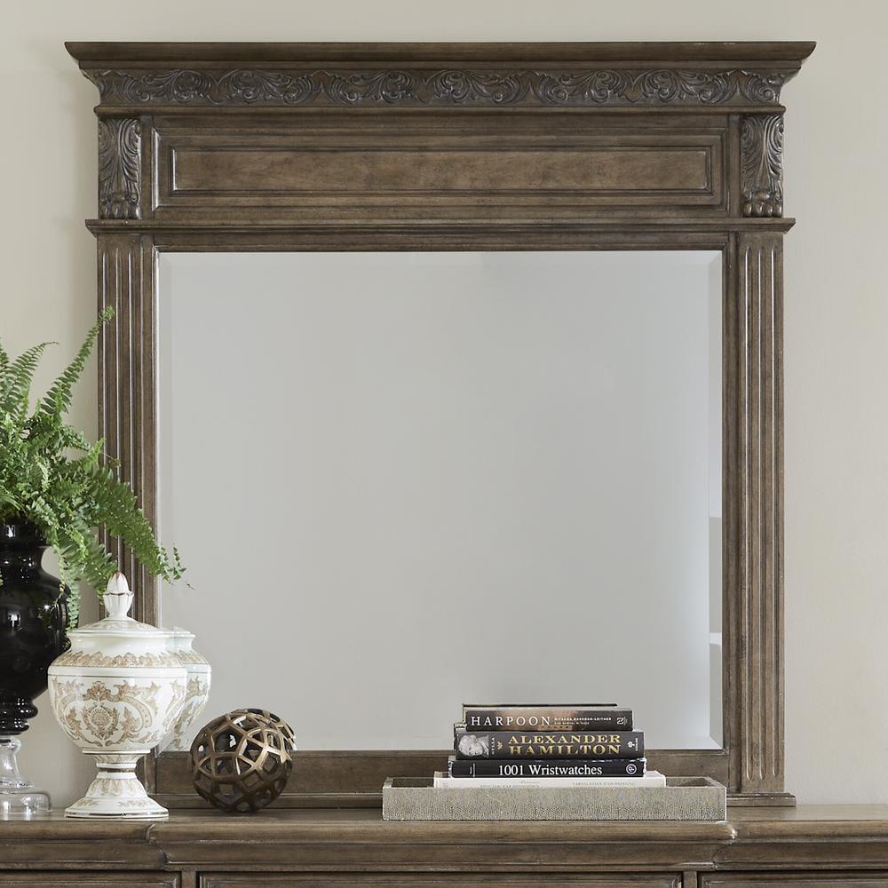 Chestnut Brown Traditional Landscape Mirror with Carved Details