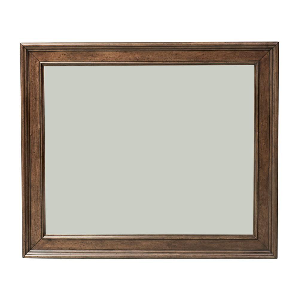 Rustic Cherry Wood Landscape Mirror with Beveled Glass