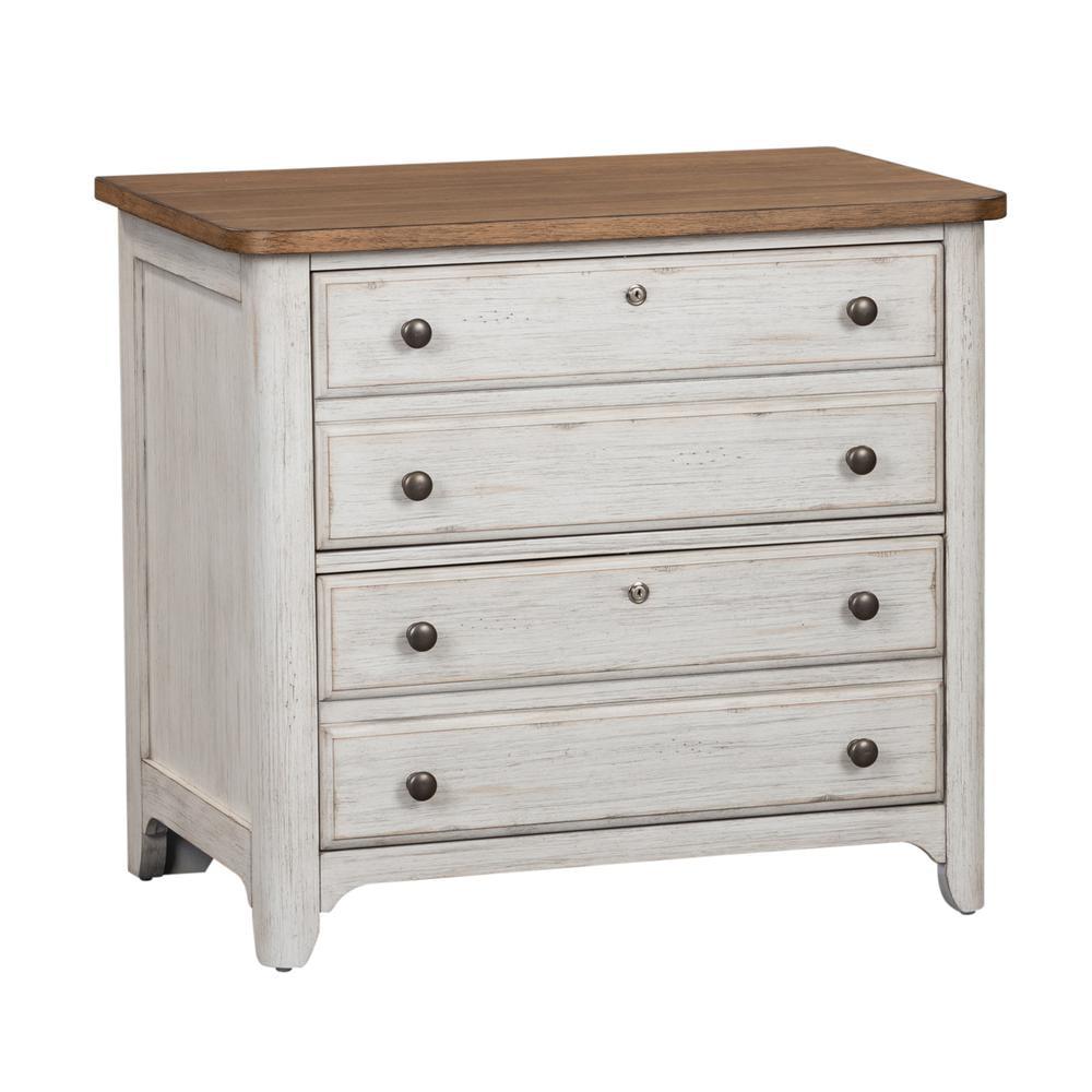 White Transitional Lockable Lateral File Cabinet with Distressed Finish