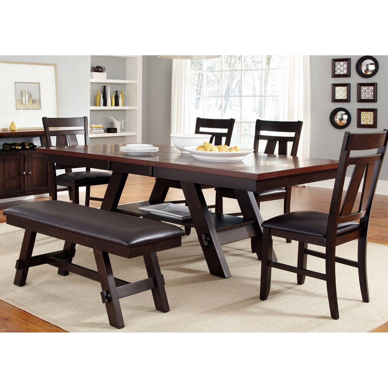 Lawson Espresso Wood Dining Set with Bench and 4 Chairs