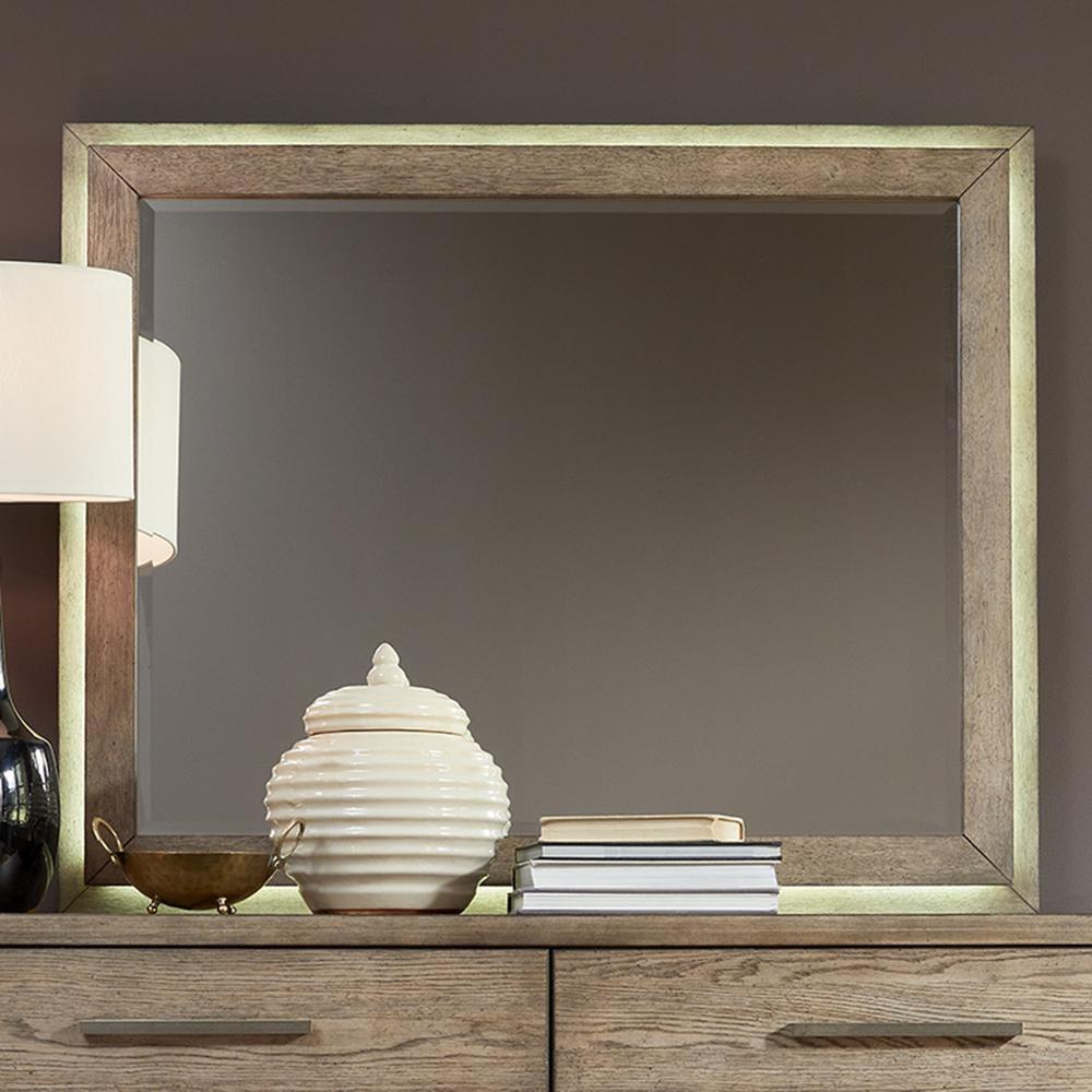 Contemporary Brown Lighted Wood Mirror with LED