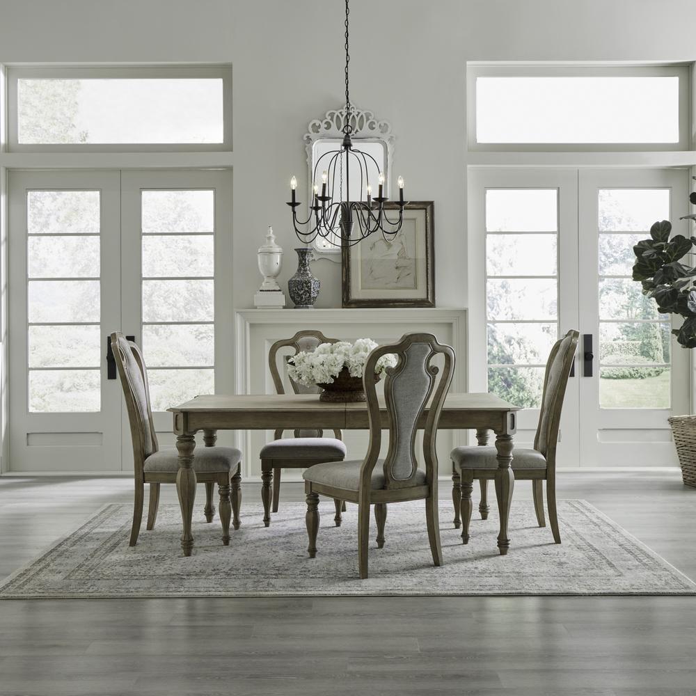 Weathered Bisque 5-Piece Rectangular Dining Table Set with Upholstered Chairs