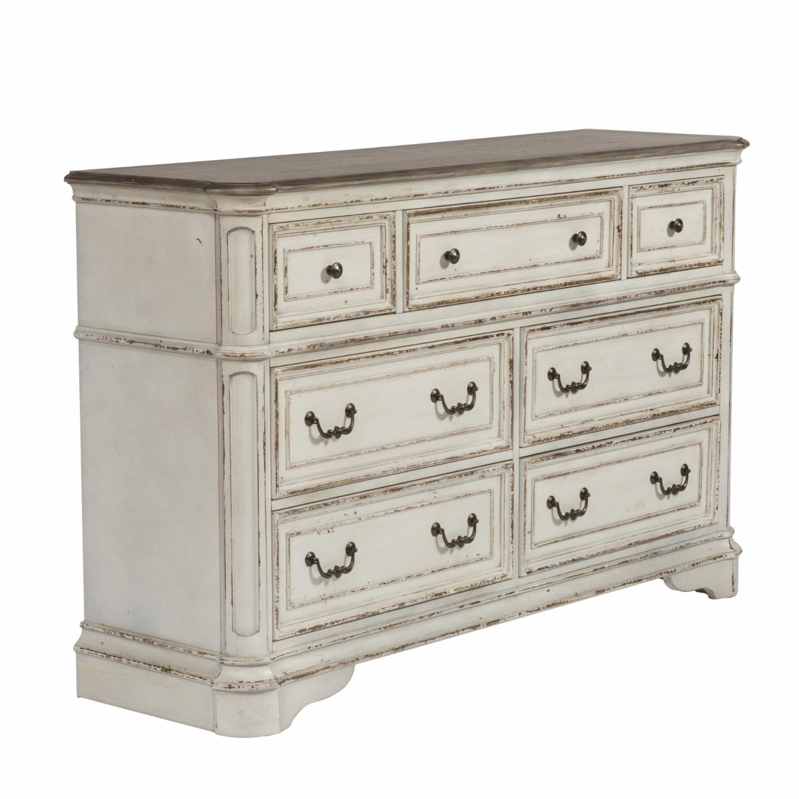 Antique White Traditional 7-Drawer Dresser with Felt Lined Drawer