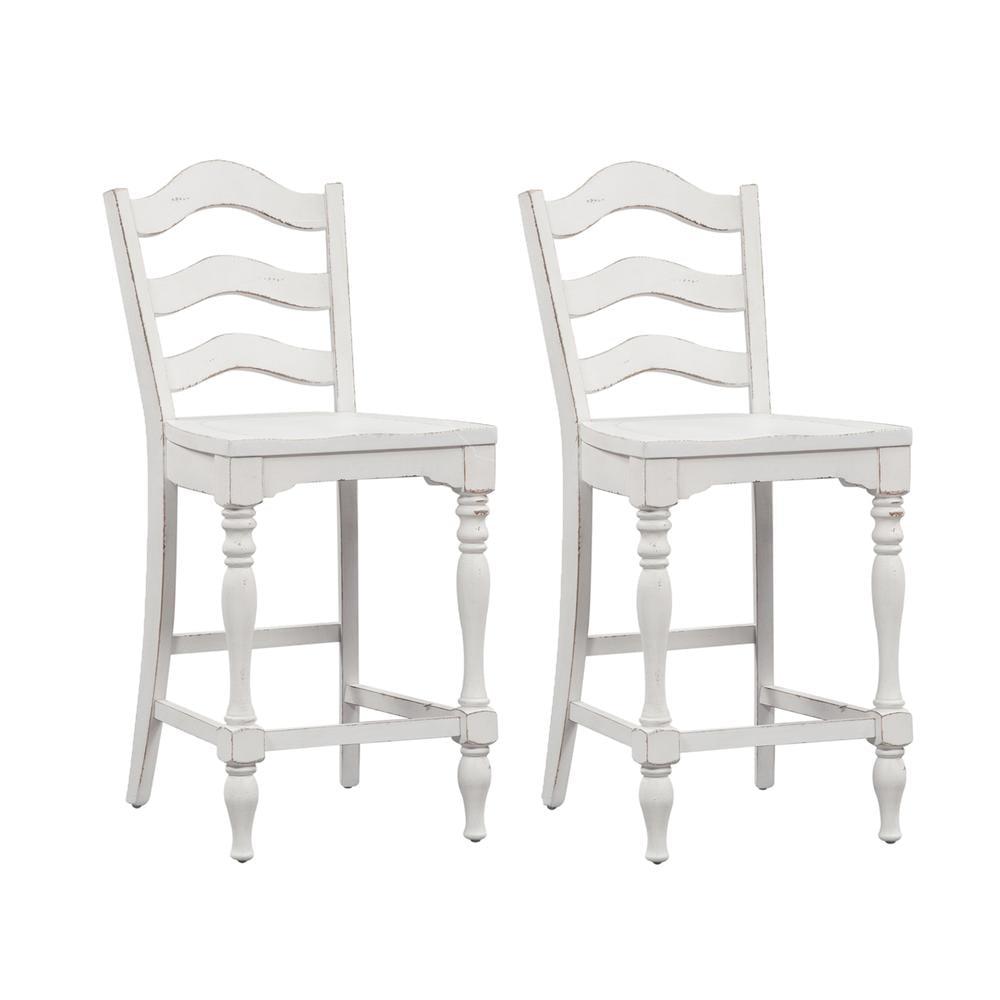 Antique White Ladder Back Swivel Counter Chairs, Set of 2