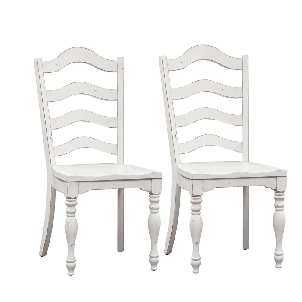 Antique White Ladderback Upholstered Side Chairs, Set of 2