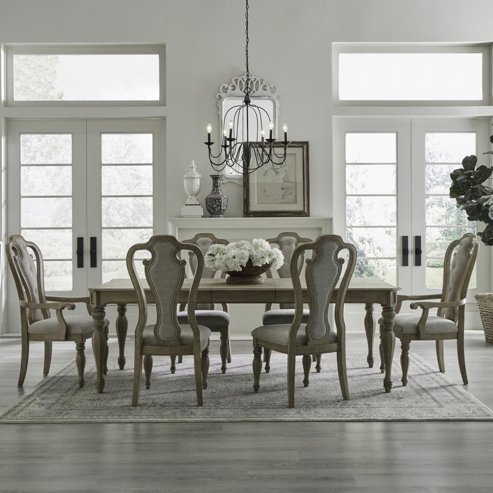 Weathered Bisque 7-Piece Rectangular Dining Table Set with Upholstered Chairs