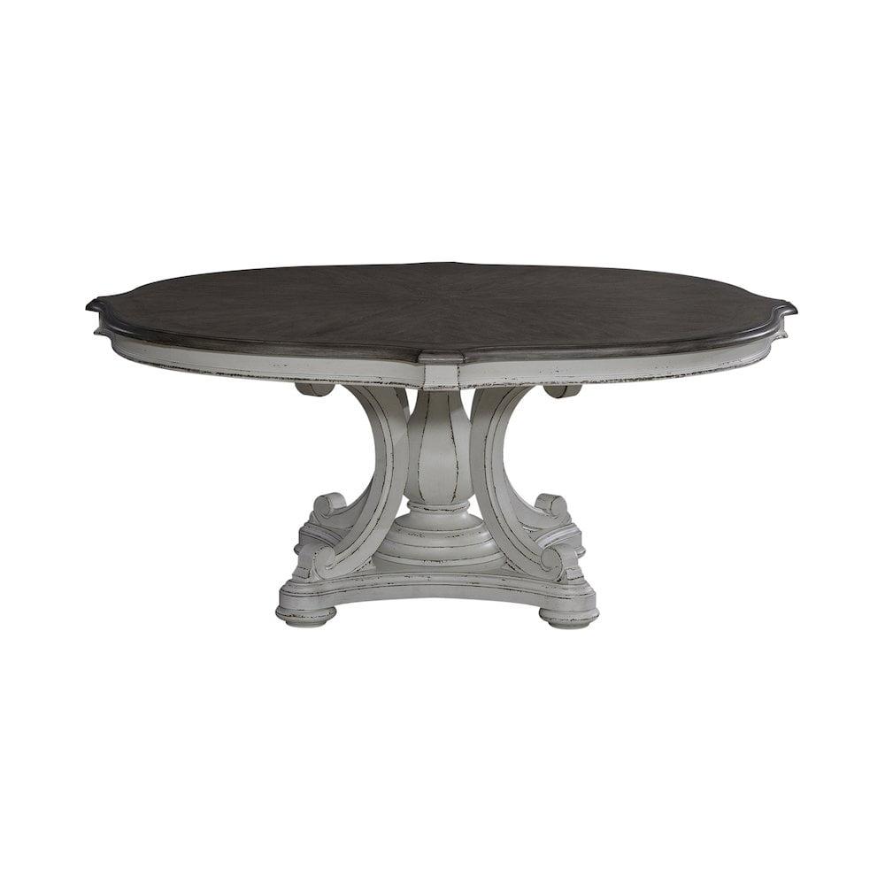 Antique White and Weathered Bark Round Wood Dining Table