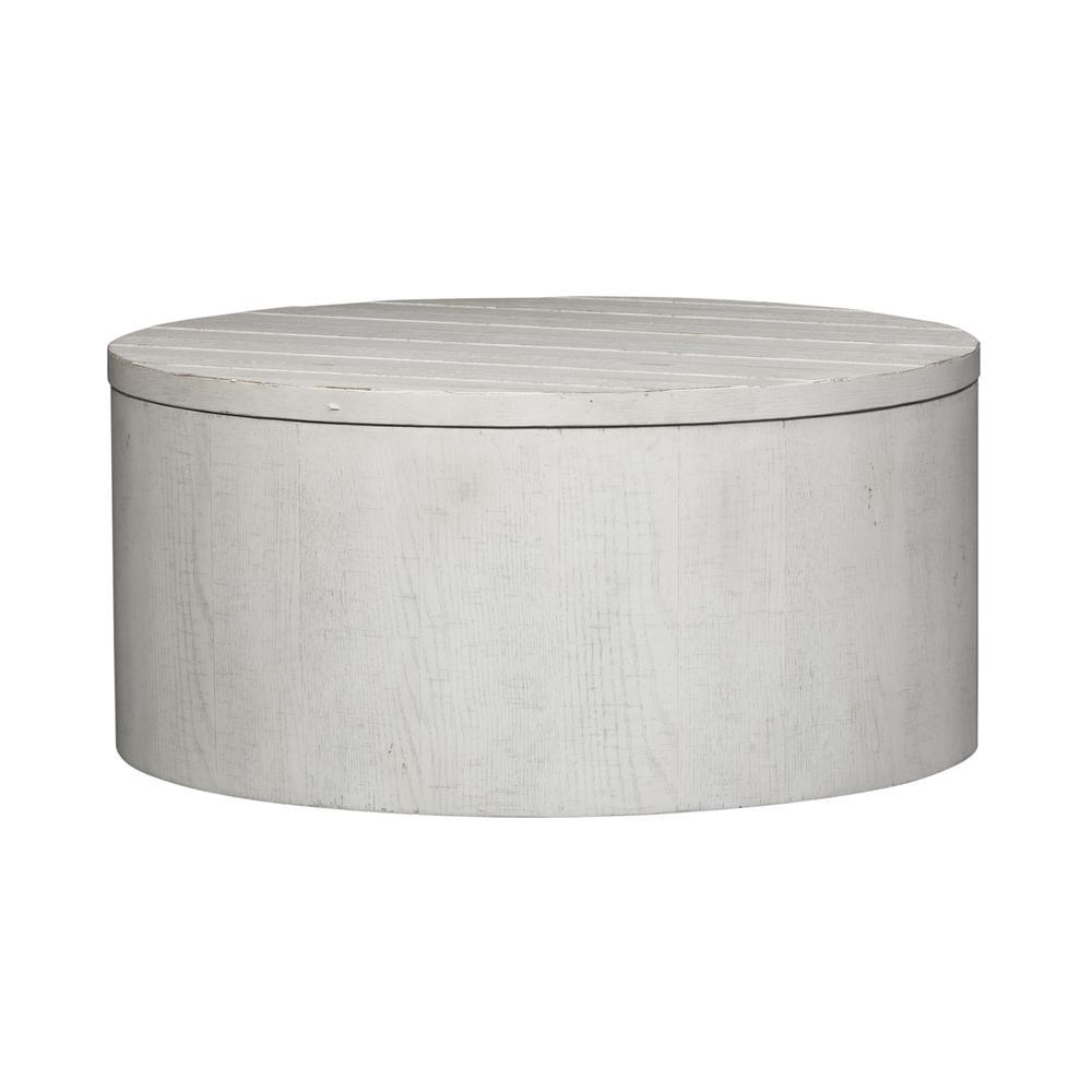 White Round Wood Drum Cocktail Table