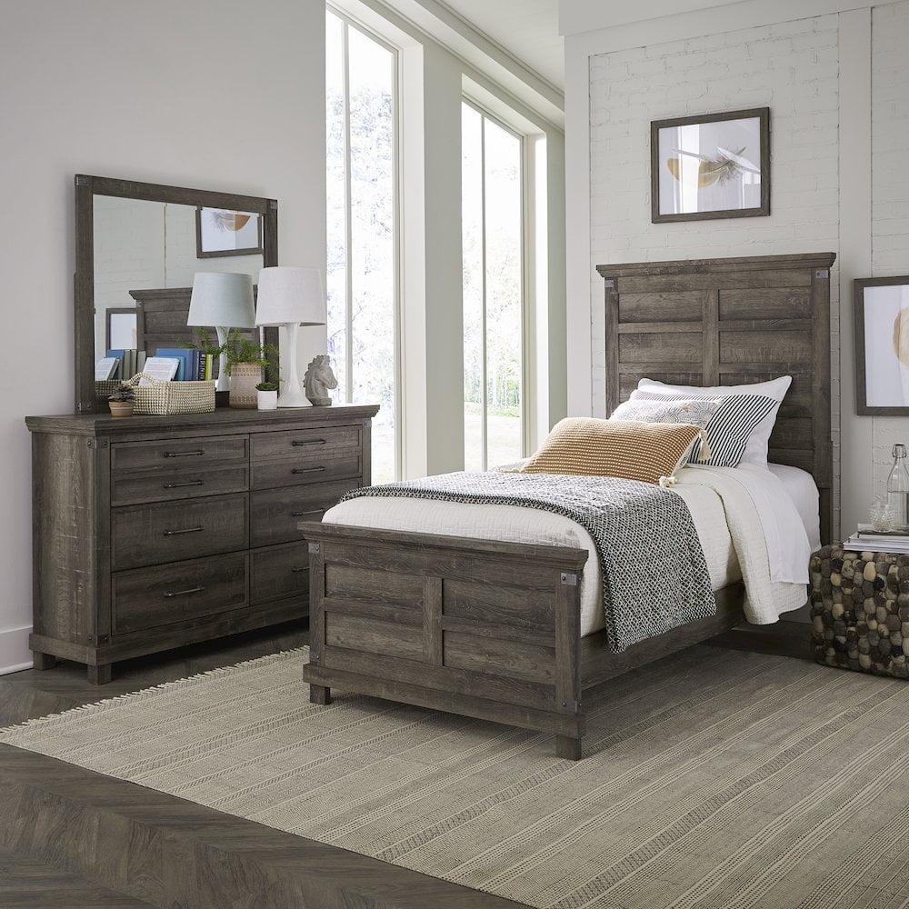 Brownstone Full Panel Bed with Dresser and Mirror Set