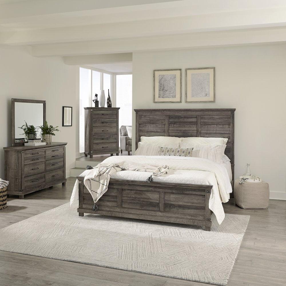 Brownstone Rustic Queen Panel Bed with Dresser and Mirror