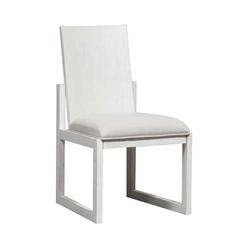 White Linen Upholstered Wood Side Chair