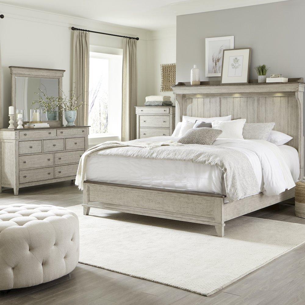 Cathleen Mantle Bed, Dresser & Mirror, Chest