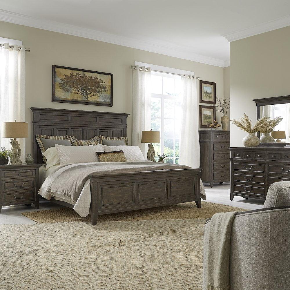 Queen Dark Brown 5-Piece Bedroom Set with Dresser and Mirror