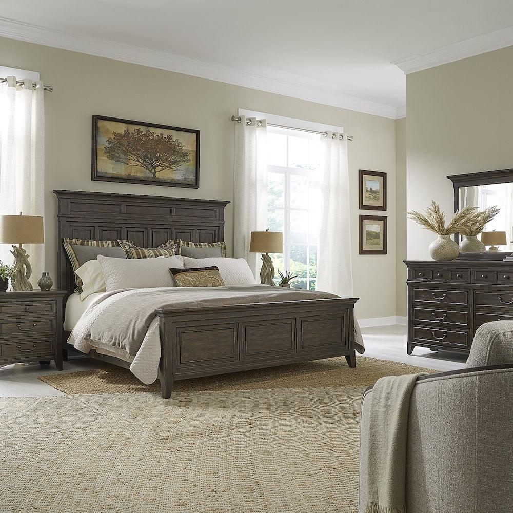 Paradise Valley Dark Brown Queen Panel Bed Set with Dresser and Mirror