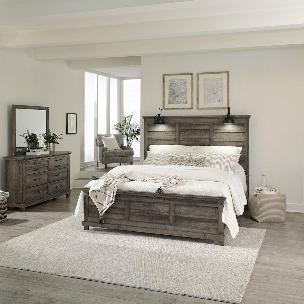 Liberty Furniture Queen Panel Bed, Dresser & Mirror in Rubberwood Solid Frame w/ 3D Paper Laminate