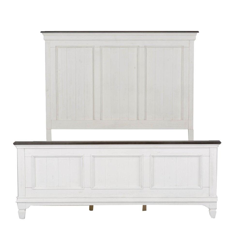 Wirebrushed White Queen Panel Bed with Dresser & Mirror