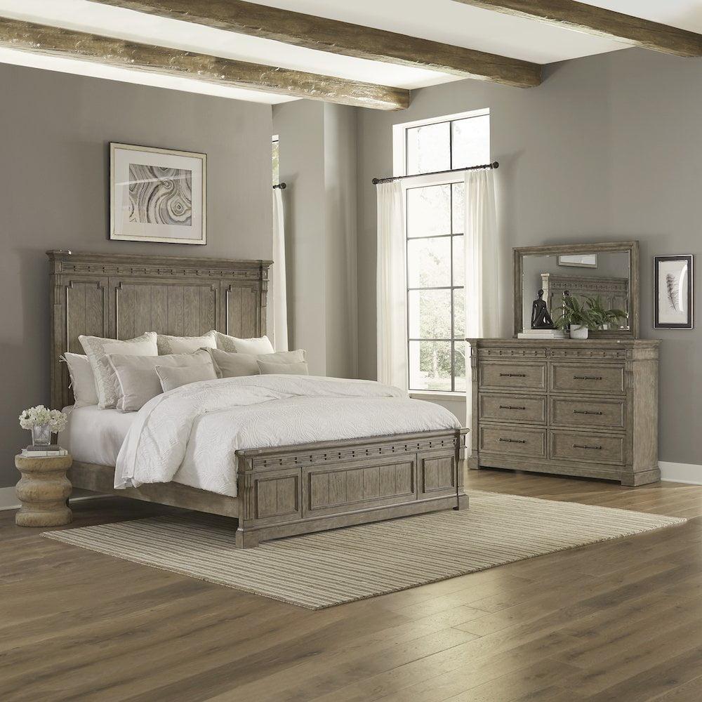 Dusty Taupe Queen Panel Bed, Dresser & Mirror Set