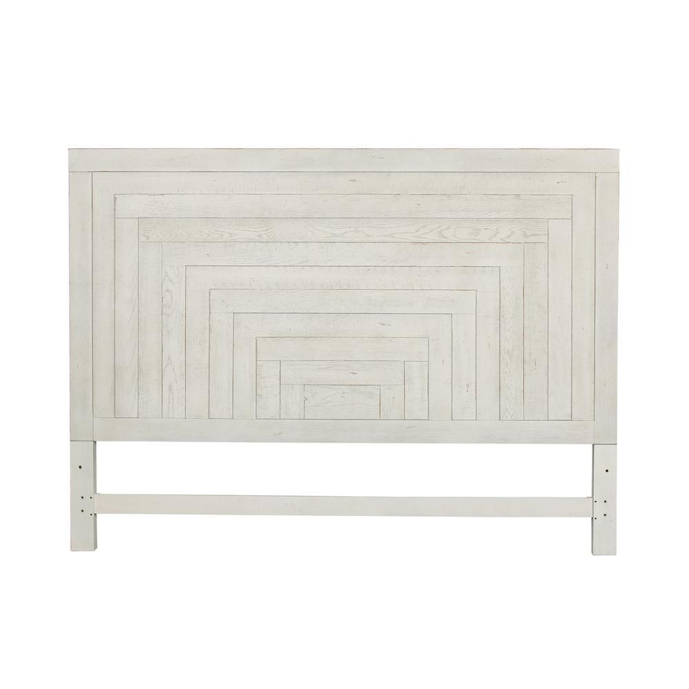 White Wood Queen Panel Headboard with Geometric Pattern