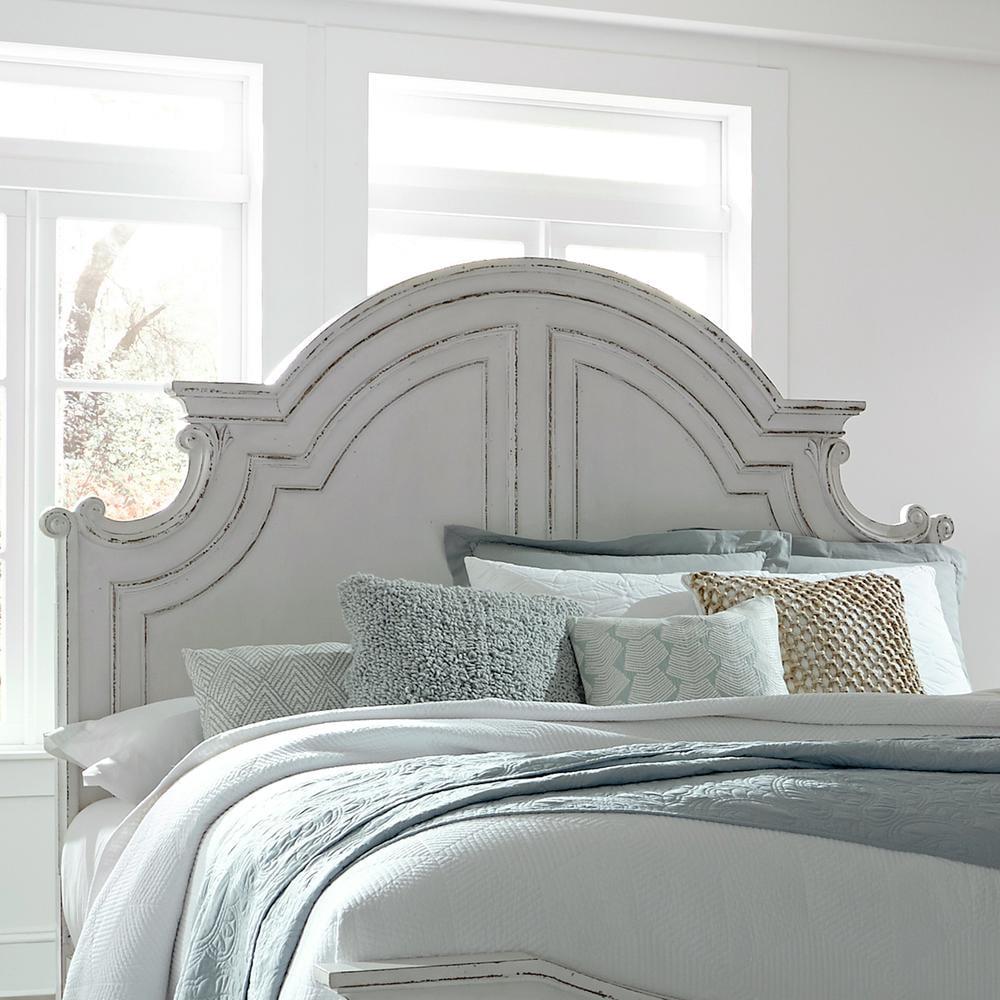 Antique White Tufted Queen Panel Headboard with Wood Accents