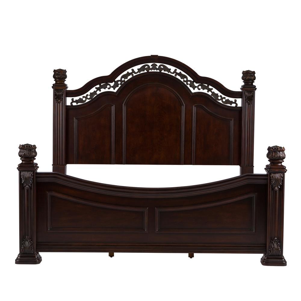 Cognac Queen Poster Bed with Scrolled Metal Accents