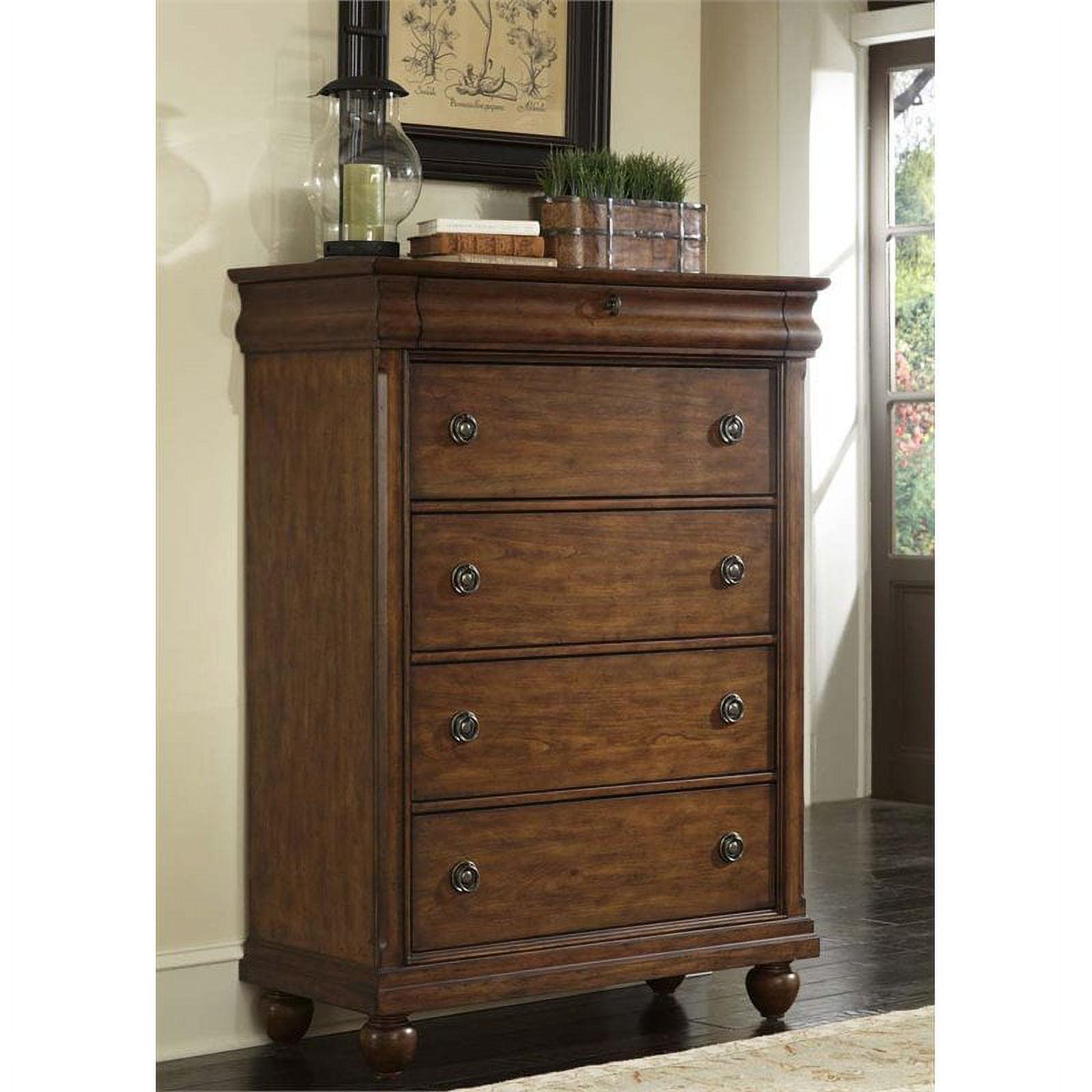 Rustic Cherry 5-Drawer Vertical Chest with Felt Lined Drawer