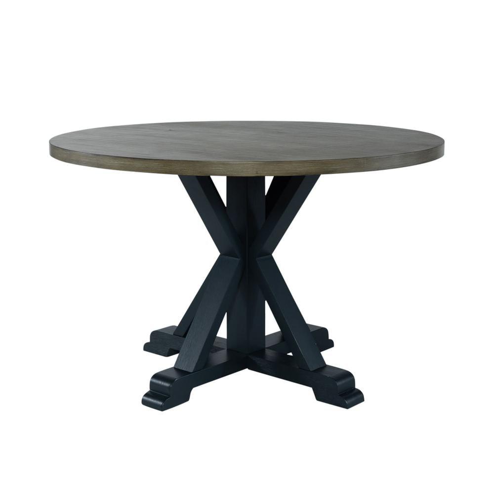 Navy and Wood Round Transitional Dining Table