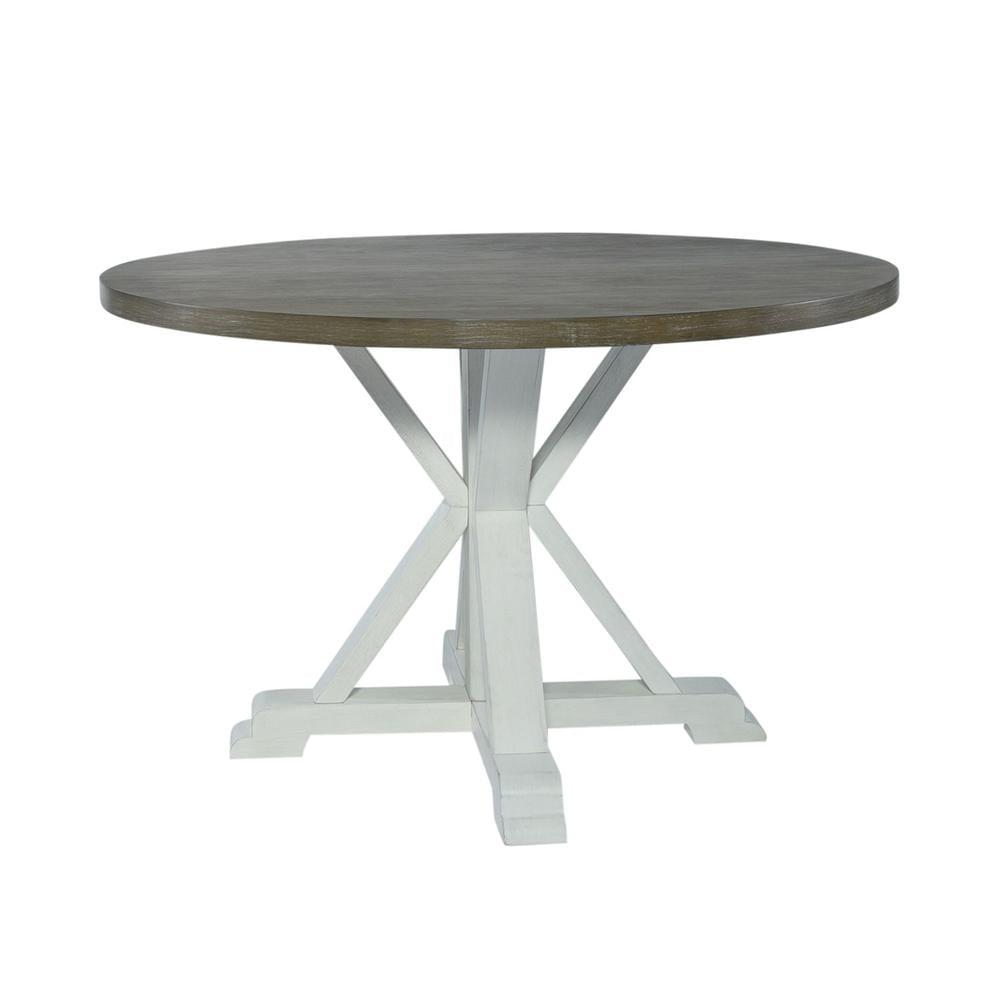 Round White and Wood Transitional Dining Table