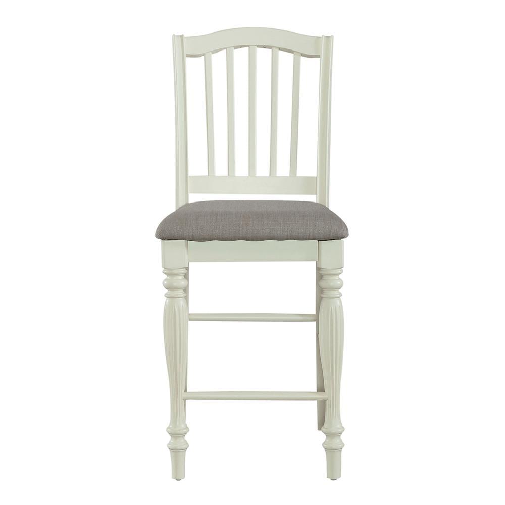 Farmhouse White Upholstered Slat Back Counter Chair Set