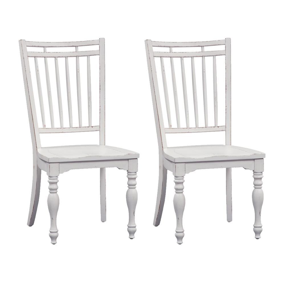 Antique White Wood Spindle Back Side Chairs, Set of 2