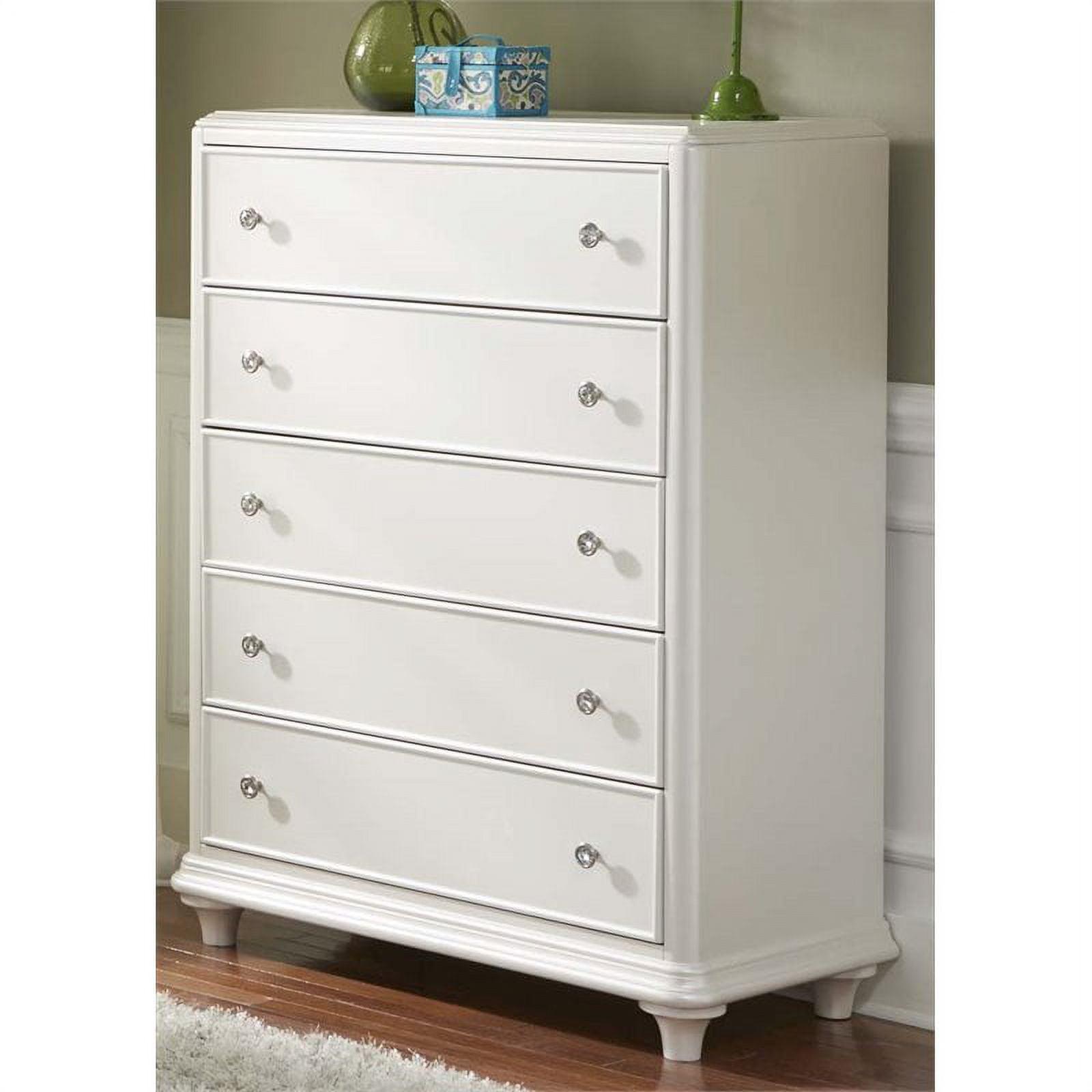 Stardust Iridescent White 5-Drawer Dresser with Crystal Knobs