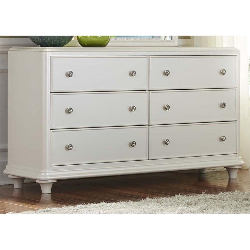 Iridescent White Glam 6-Drawer Dresser with Mirror