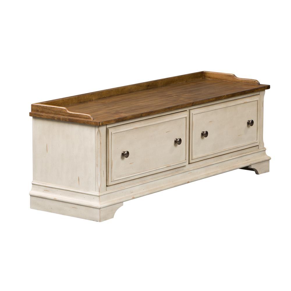 Antique White and Tobacco Traditional Storage Hall Bench