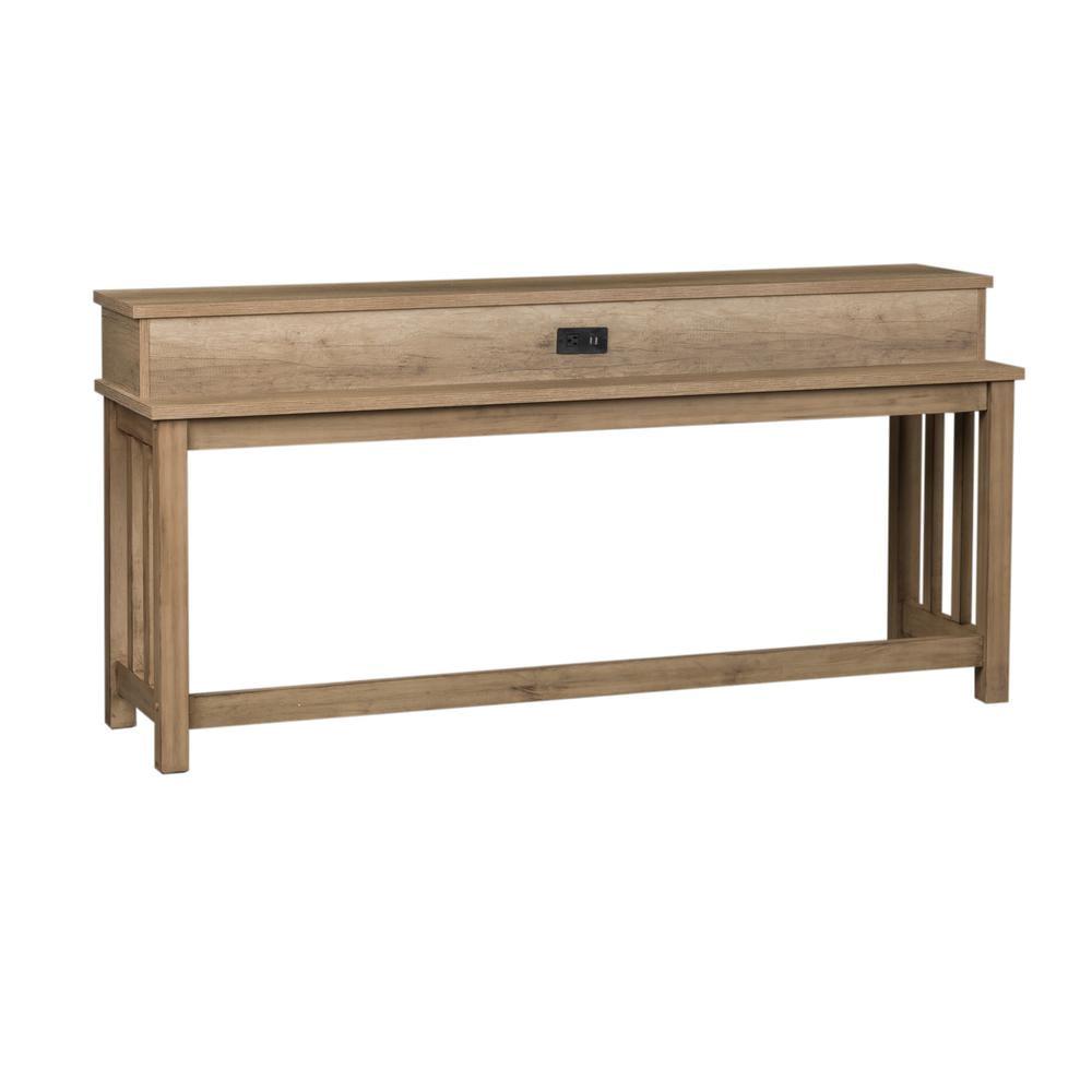 Sandstone Brown Wood and Metal Console Bar Table with Storage