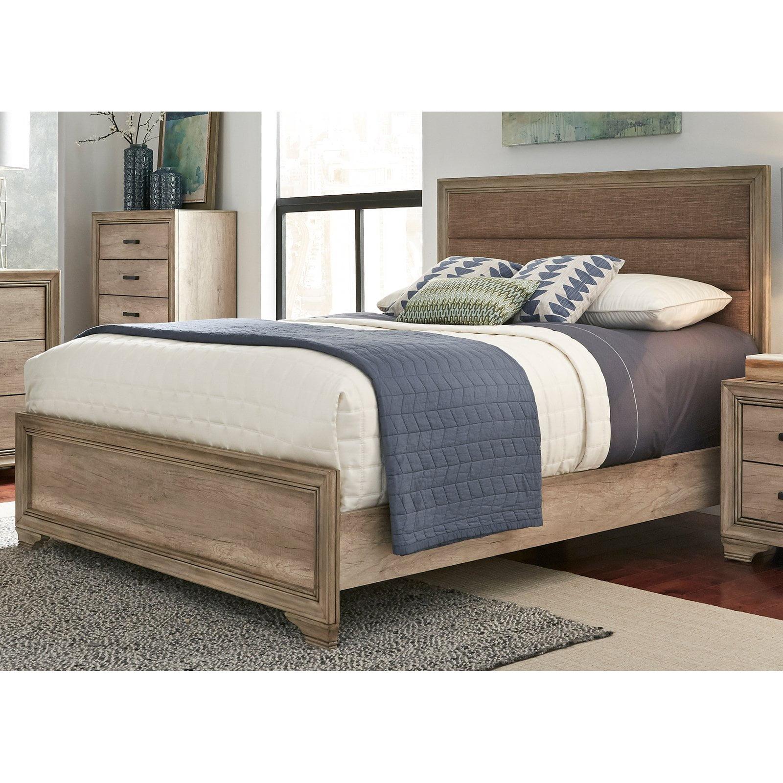 King-Size Transitional Brown Upholstered Bed with Tufted Headboard and Storage Drawer