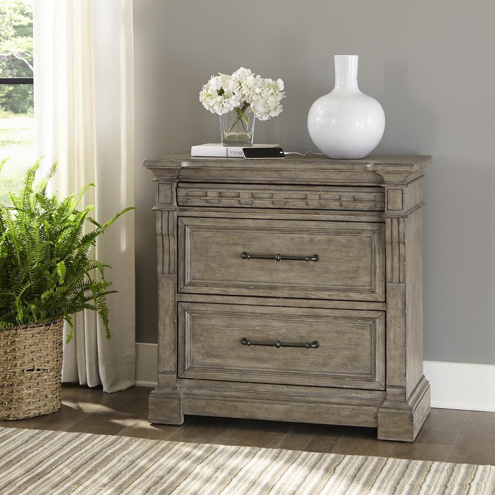 Traditional Brown 3-Drawer Bedside Chest with Charging Station