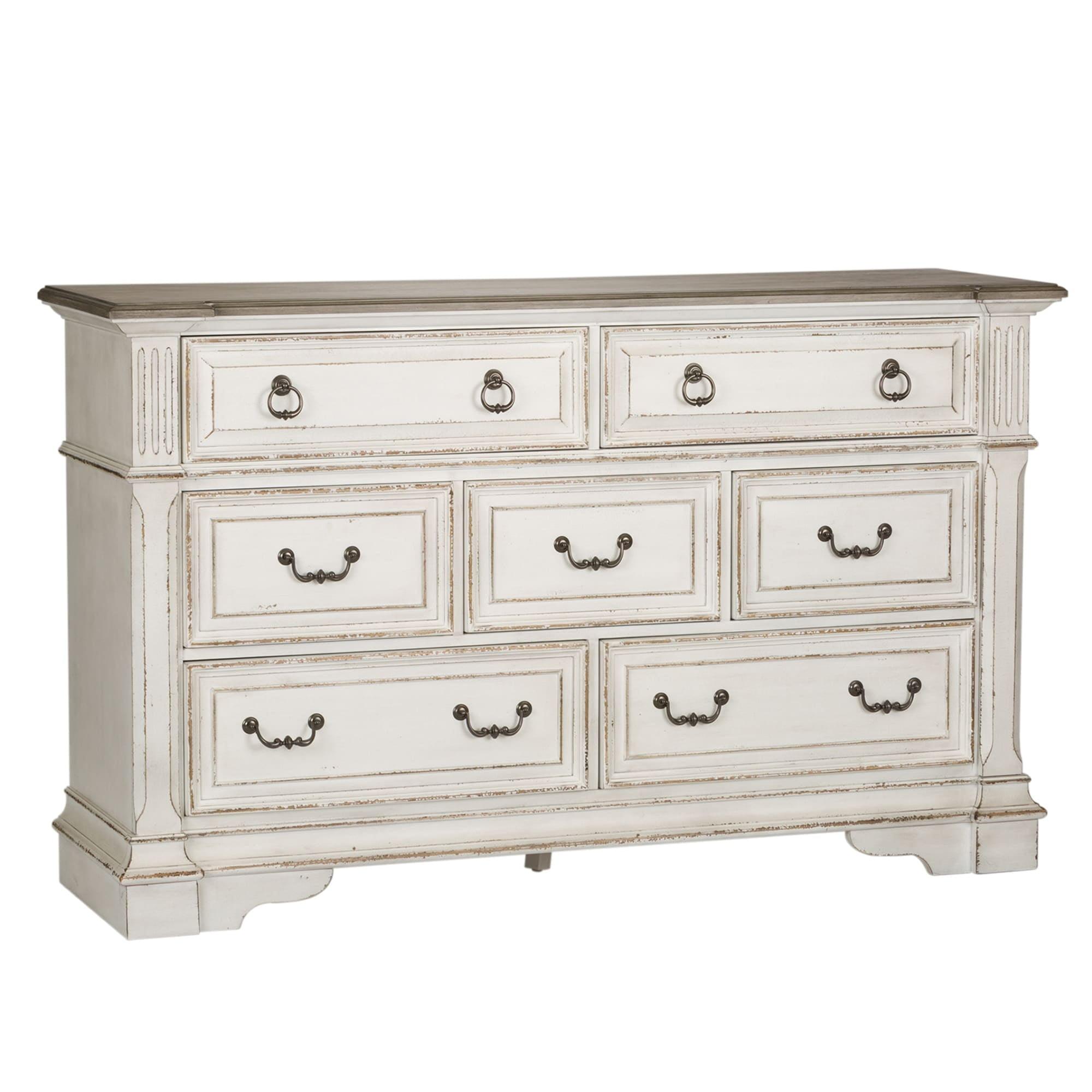 Abbey Park Antique White Dresser with Mirror and Felt Lined Drawers