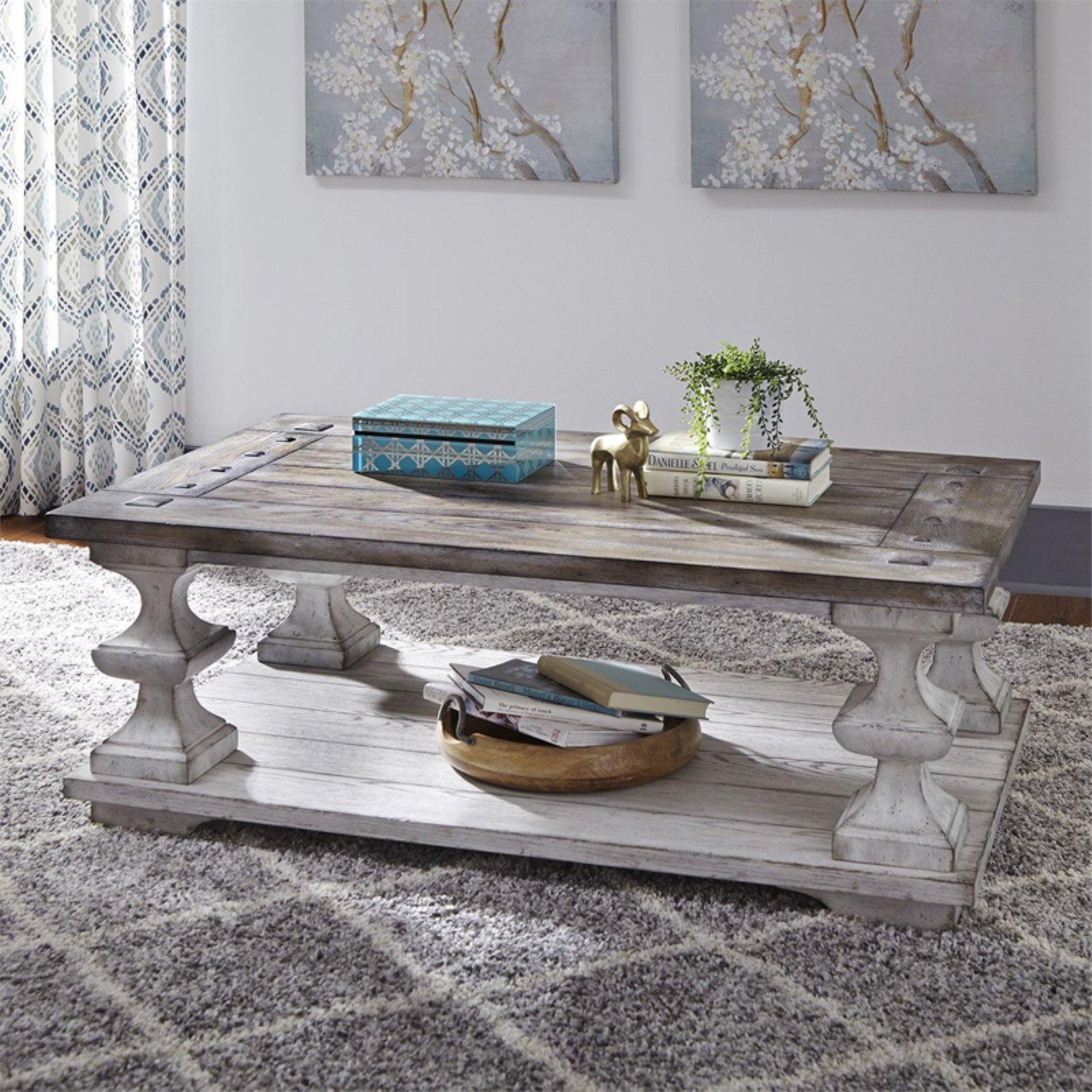 Traditional Brown Wood Rectangular Coffee Table with Storage Shelf