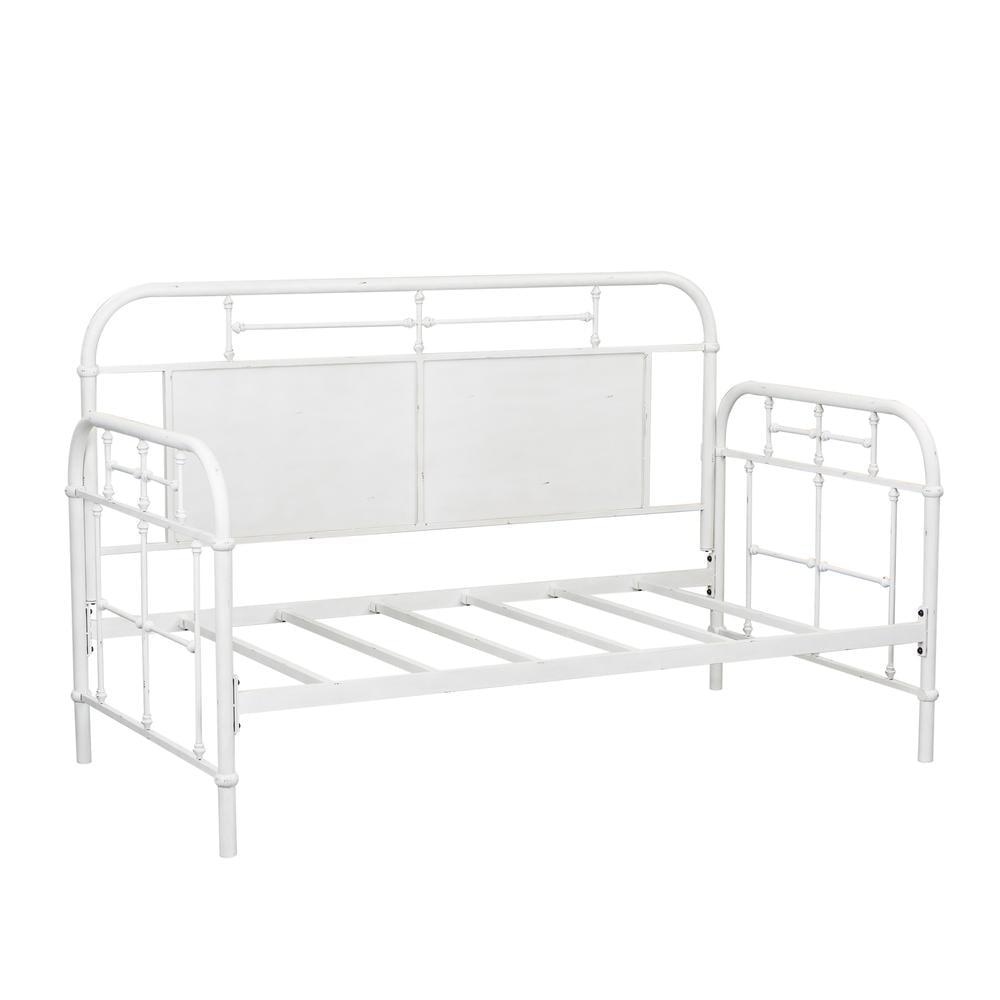 Antique White Twin Metal Daybed with Headboard