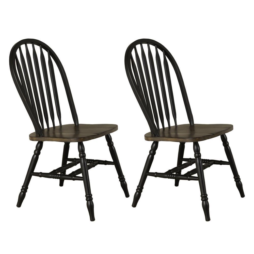 Black Windsor Wood Side Chair with Slat Back, Set of 2