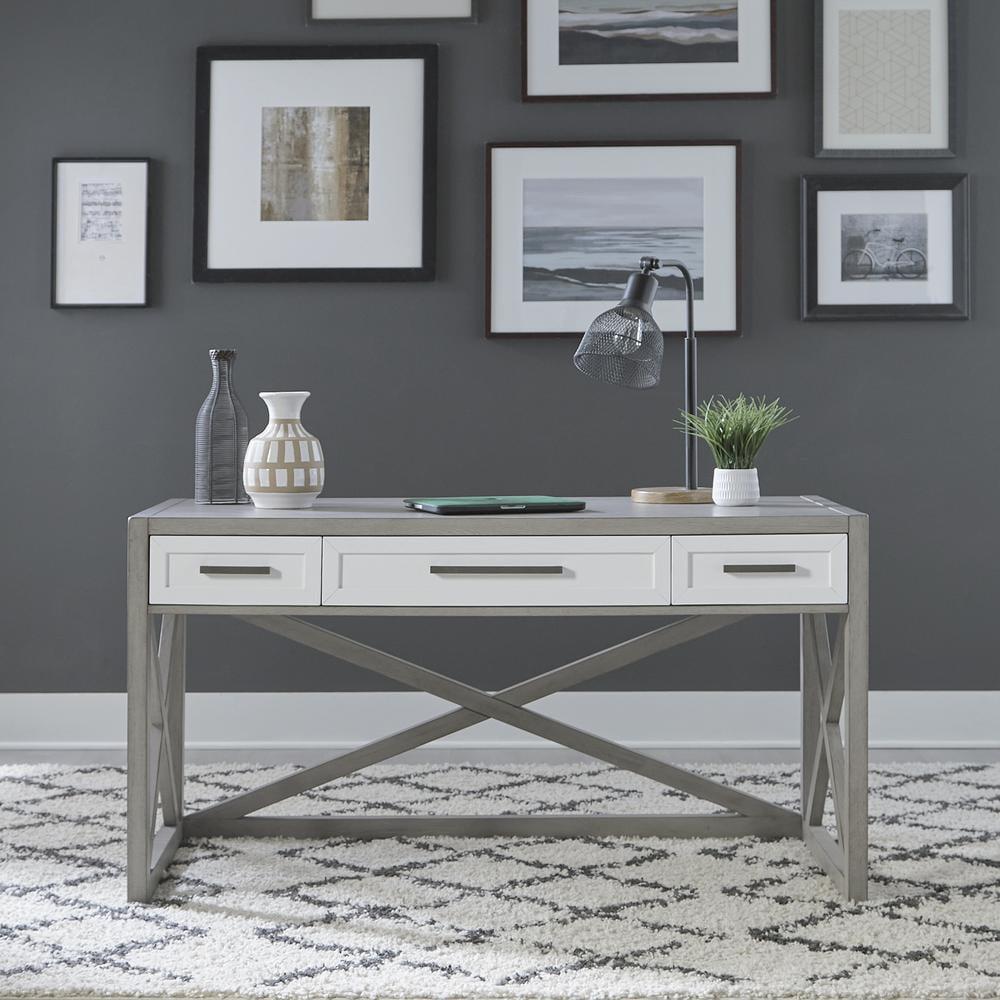 Contemporary White and Driftwood Writing Desk with Drawers