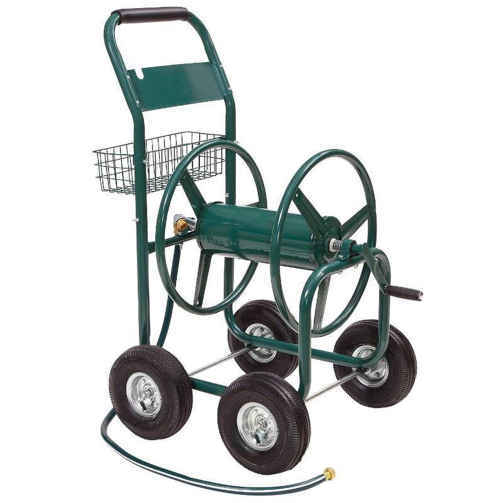 Liberty Garden Products LBG-872-2 4 Wheel Hose Reel Cart Holds up to 350 Feet of 5/8" Hose with Basket for Backyard, Garden, or Home, Green