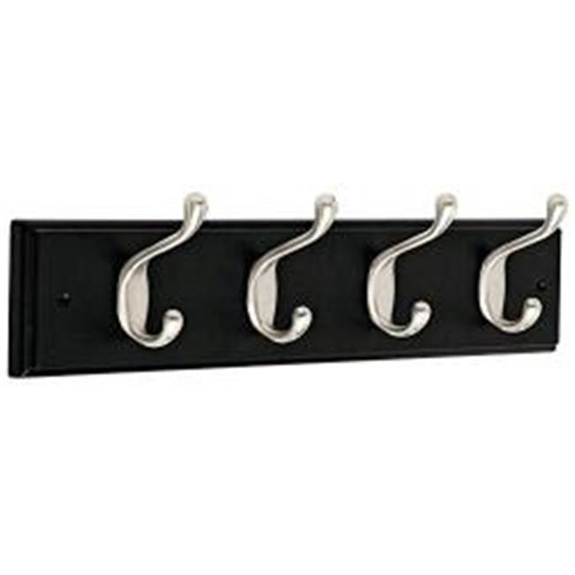 18 in. Black Wood Grain Coat & Hat Hook Rail with Nickel Hooks