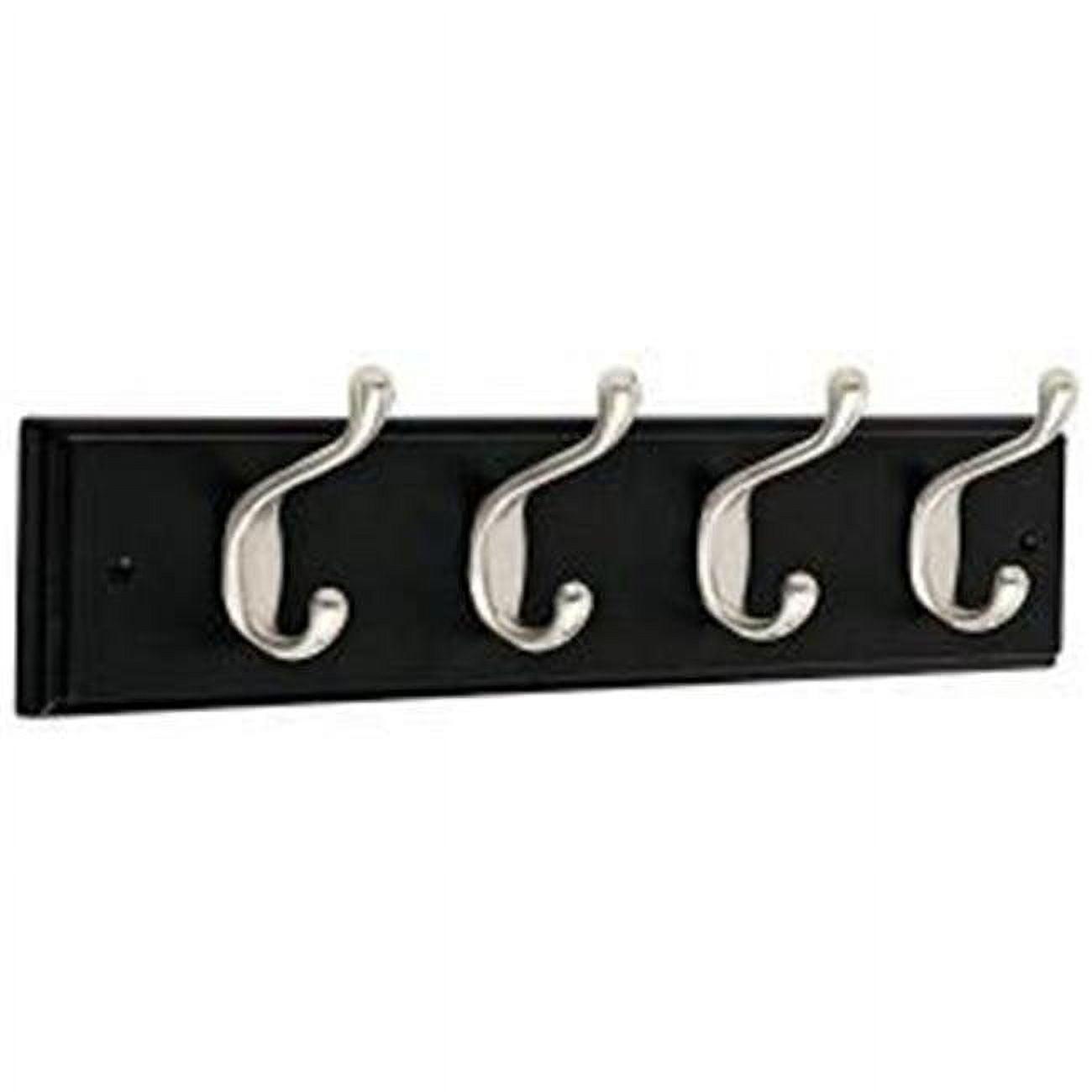 18 in. Black Wood Grain Coat & Hat Hook Rail with Nickel Hooks