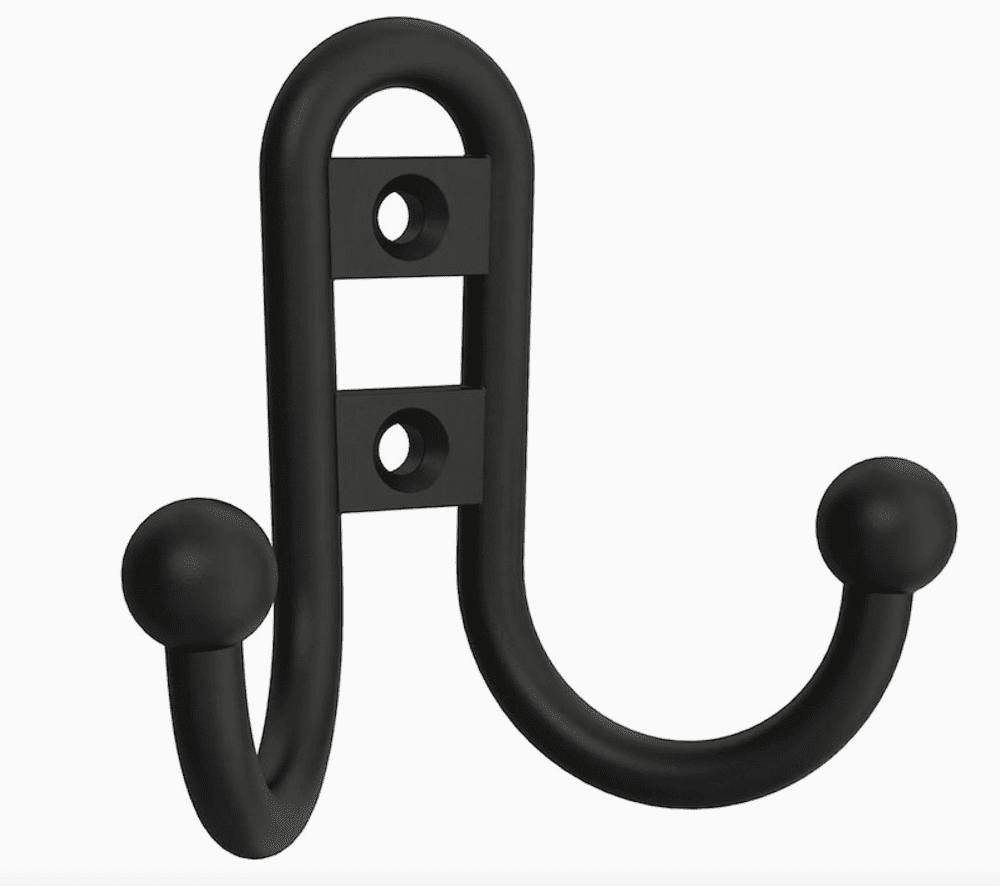 Flat Black Double Prong Metal Robe Hook