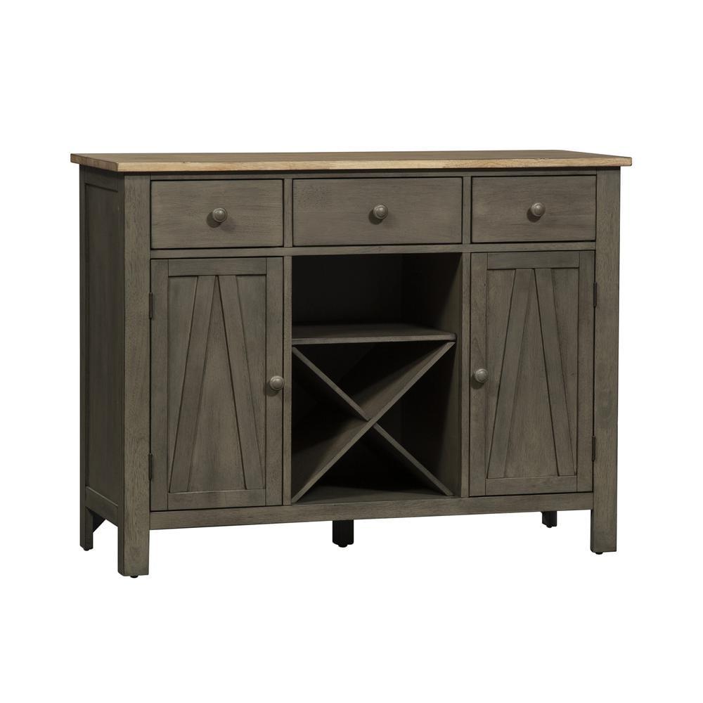 Gray Transitional 3-Drawer Farmhouse Server with Sandstone Top