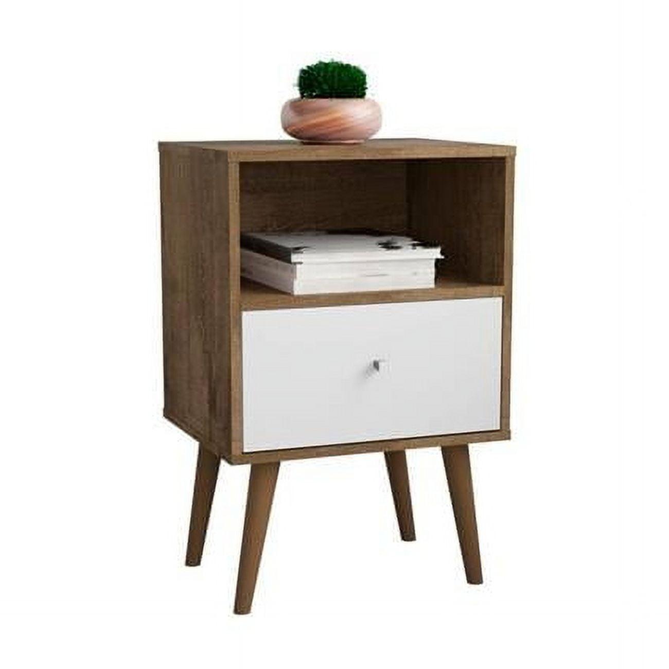 Liberty 1.0 Mid Century Modern Nightstand Rustic Brown/White - Manhattan Comfort