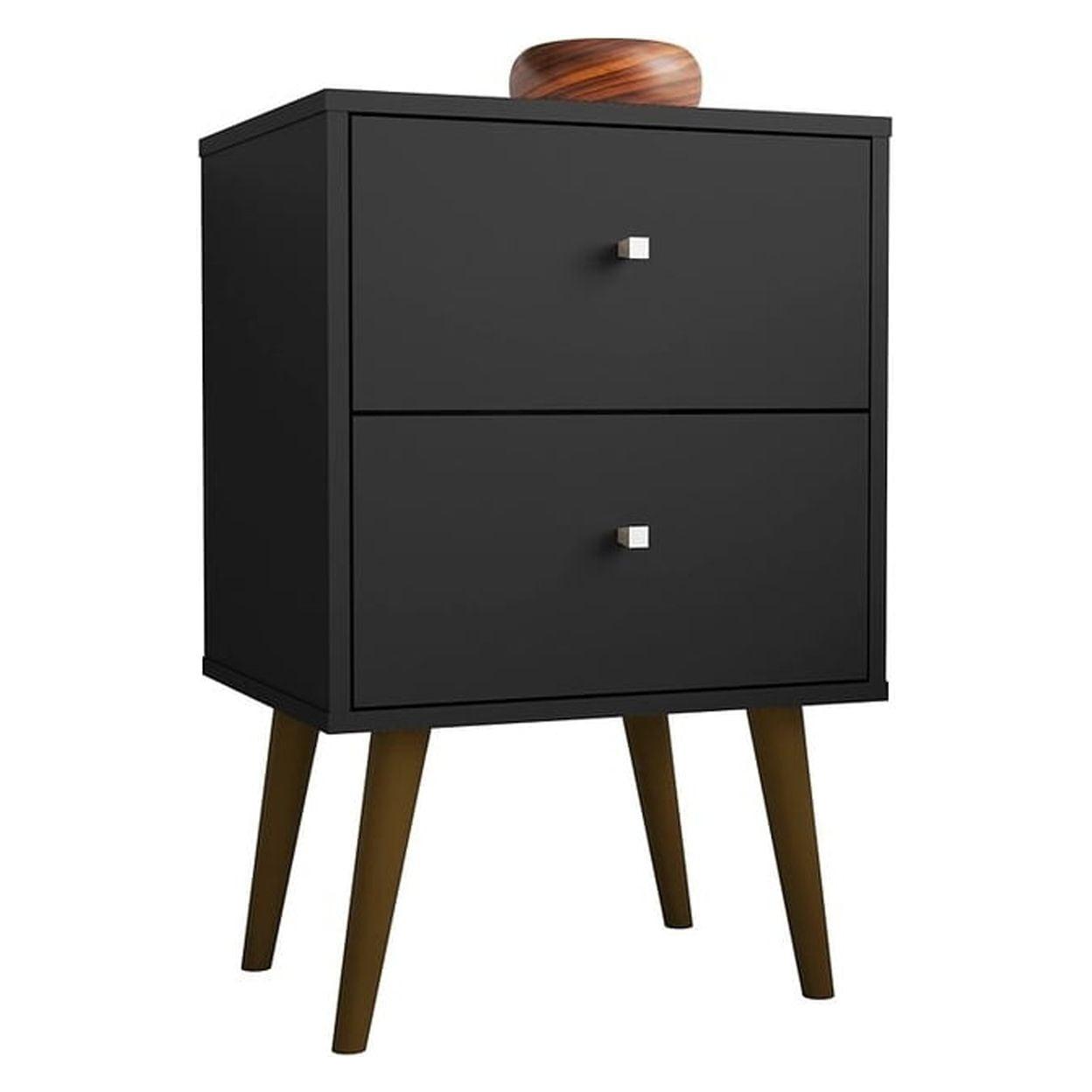 Liberty Mid-Century Modern Nightstand 2.0 with 2 Full Extension Drawers with Solid Wood Legs