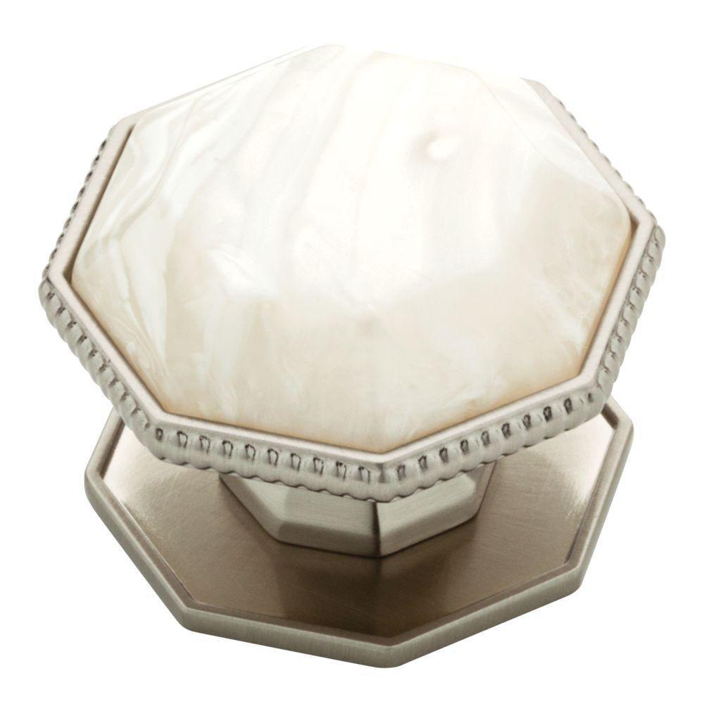 Satin Nickel Geometric Cabinet Knob with Faux Capiz Insert