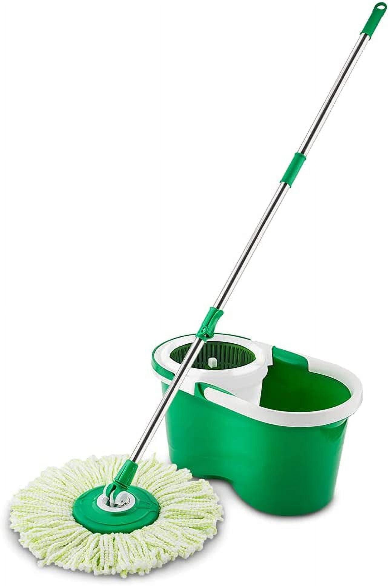 LoWyiL All-In- One Microfiber Spin Mop and Bucket Floor Cleaning System, 2 Gallons, Green & White